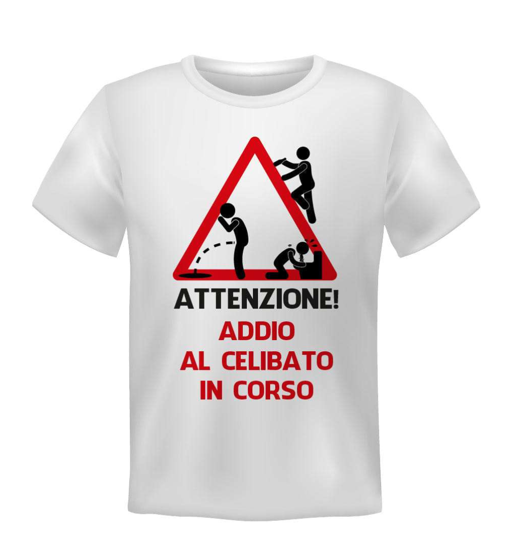 T-Shirt ATTENZIONE ADDIO AL CELIBATO IN CORSO